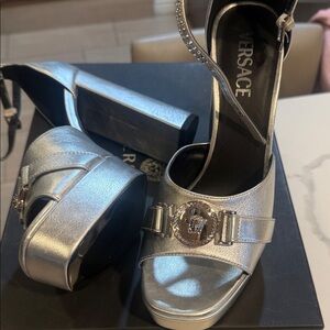 Versace Metallic Silver Platform Heels